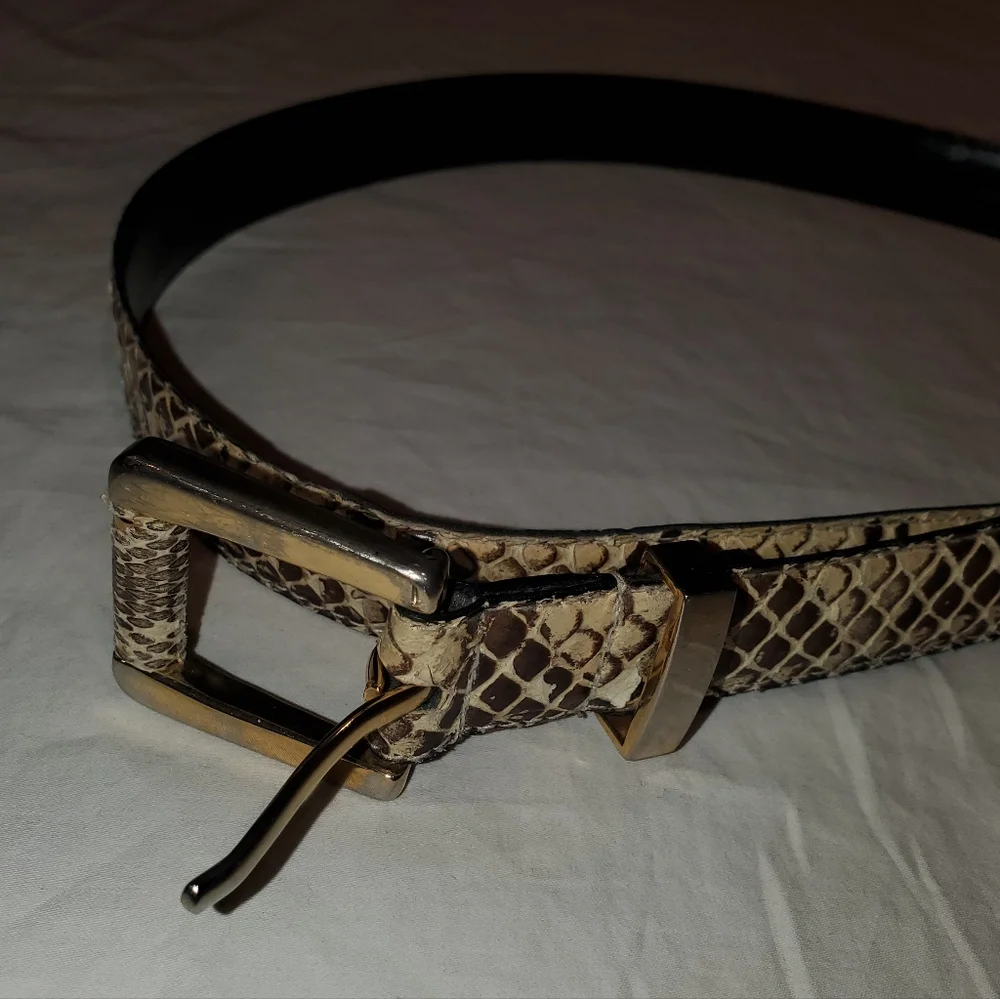 Snakeskin Pattern Belt with Gold Buckle